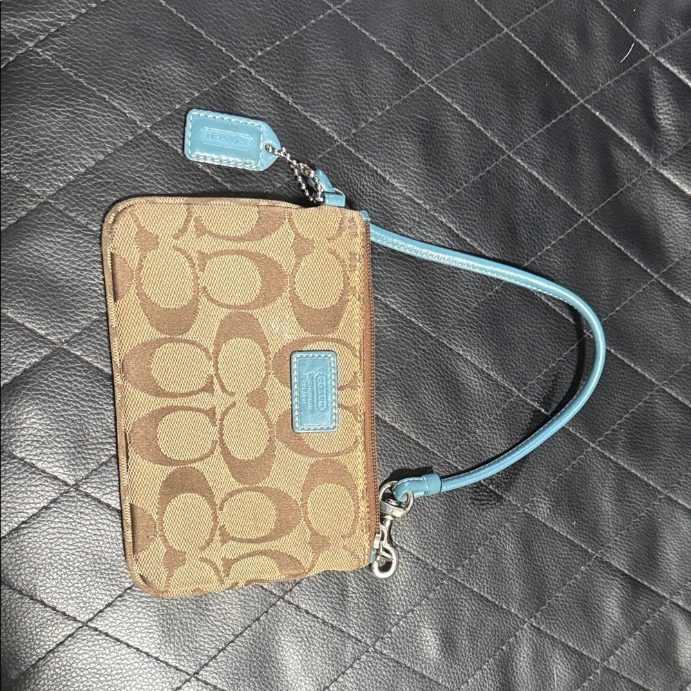 Coach Tan and Blue Wristlet